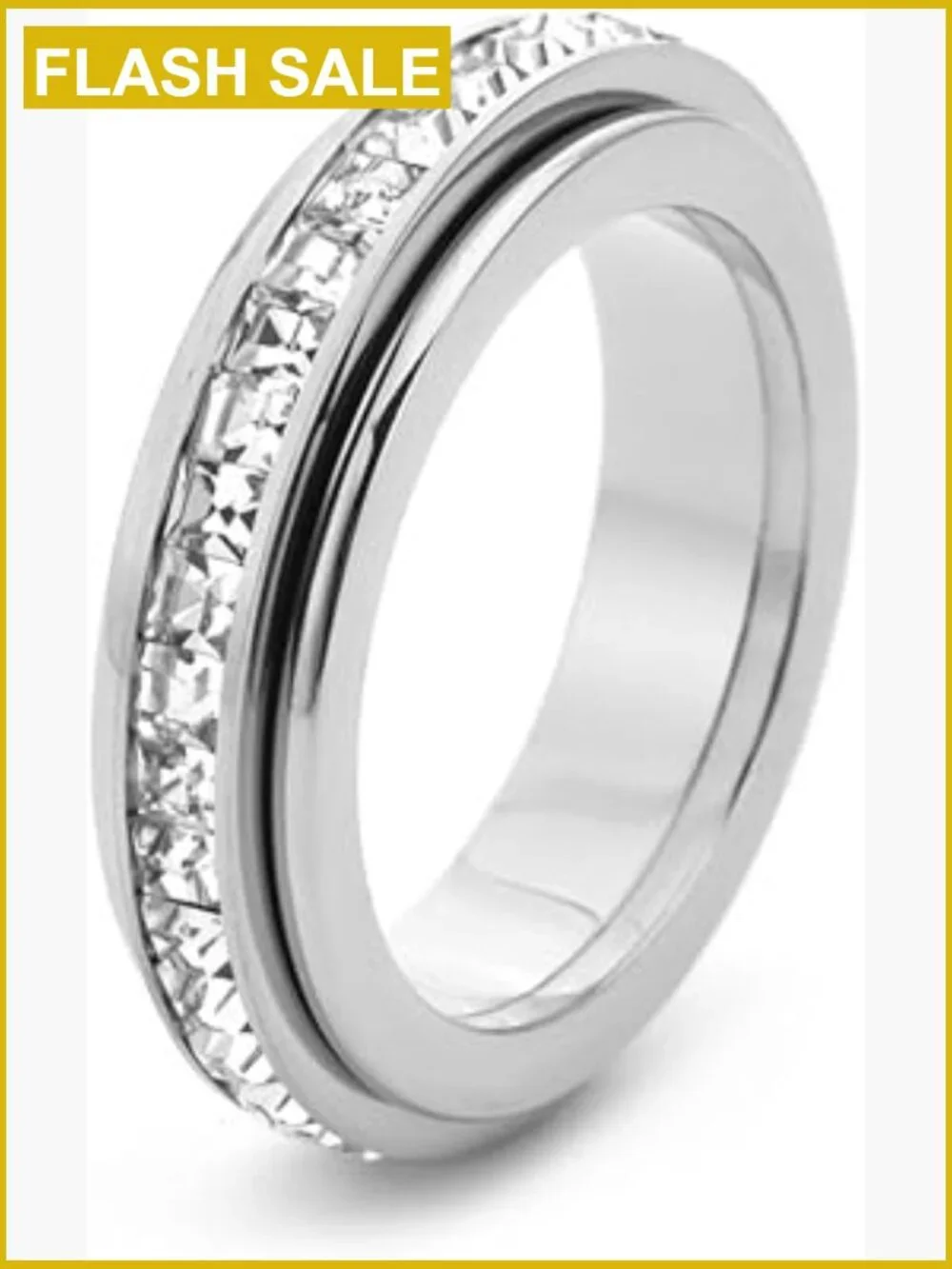 Titanium Steel Cubic Zirconia Spinner Ring - Anxiety Relief Fidget Jewelry